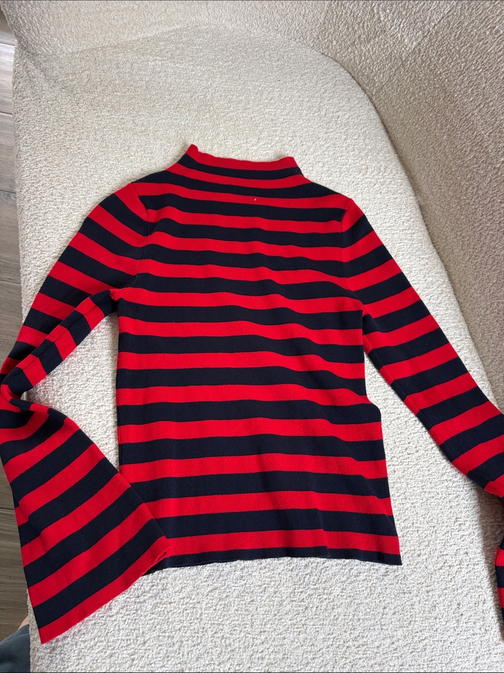 Anthropologie Red and Black Striped Turtleneck Top